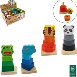 Jeu en bois - Puzzle à empiler de 4 pièces - Animaux - Modèle Aléatoire