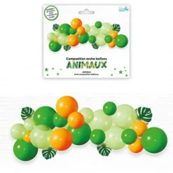 Kit arche à ballons - 24 ballons en latex + 4 feuilles de jungle - Collection Animaux