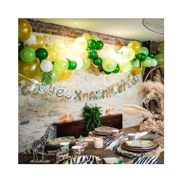Kit arche 70 ballons et feuilles tropicales