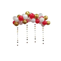 Kit Arche 35 Ballons - La Loveuse - Rouge, Or, Blanc et 4 Guirlandes de Cœurs Or