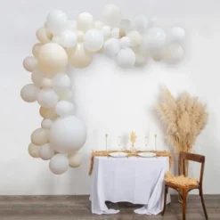 Kit Arche 72 Ballons - La Sublime Blancs Crème et Feuilles de Palme en papier ivoire
