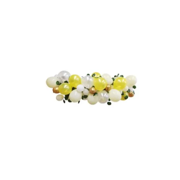 Kit Arche de 52 Ballons - L'Acidulé Citron Blanc et Or avec Guirlandes de Feuilles Vertes