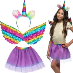 Kit de déguisement de licorne arc-en-ciel pour enfant - 3 pièces - Couleur au choix