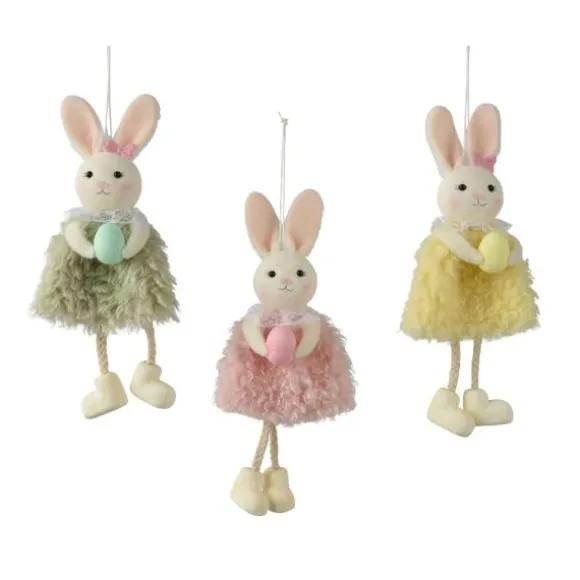 Lapin avec œuf à suspendre - 19 cm - Pâques - Couleur Aléatoire