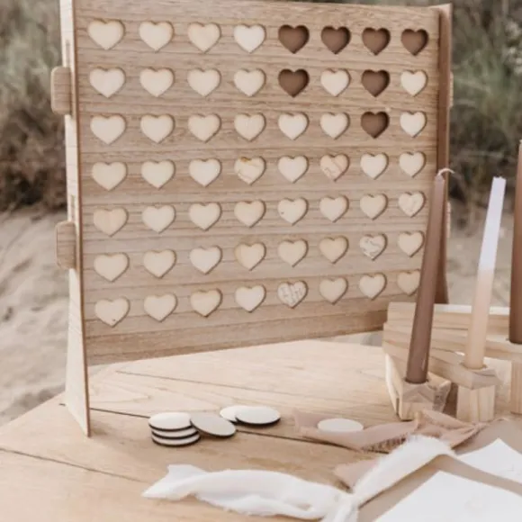 Livre d'or en forme de Puissance 4 + 56 jetons en bois - 46,5 x 46 x 11 cm