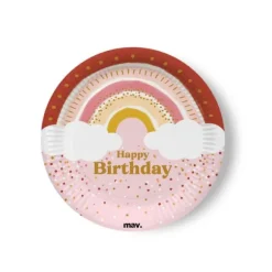 Lot de 8 assiettes - Diamètre 22,7 cm - Happy Birthday - Collection Boho