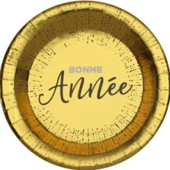 Lot de 10 assiettes dorées - Bonne Année - Diamètre 22,5 cm