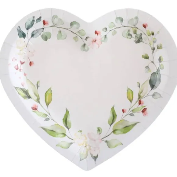 Lot de 10 assiettes en forme de cœur - 22,5 x 20 cm - Mariage Végétal