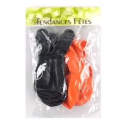 Lot de 8 ballons "sorcière et citrouille Halloween" orange et noir