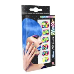 Lot de 12 faux ongles patchwork fluorescents