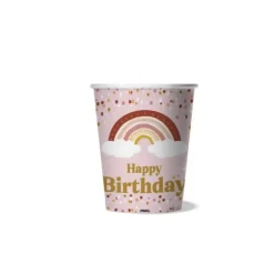 Lot de 8 gobelets - 250 ml - Happy Birthday - Collection Boho