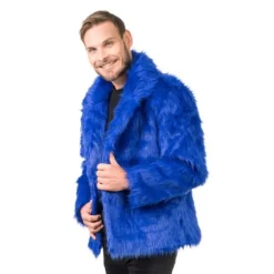 Manteau en fausse fourrure - Bleu - Taille au choix