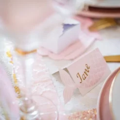 8 Marque-Places - Sirène rose et floqué iridescent