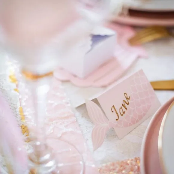8 Marque-Places - Sirène rose et floqué iridescent