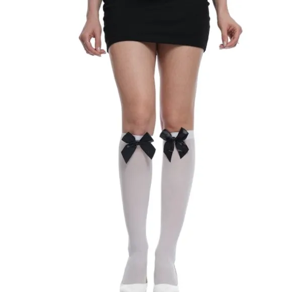 Mi-bas blancs à nœud noir - Taille unique