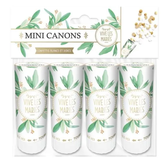 4 mini canons à confettis en papier - Collection Vive les Mariés