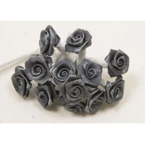 72 Mini Roses en satin sur tige - Gris