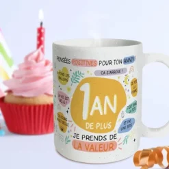 Mug Anniversaire à paillettes pour femme - 1 an de plus