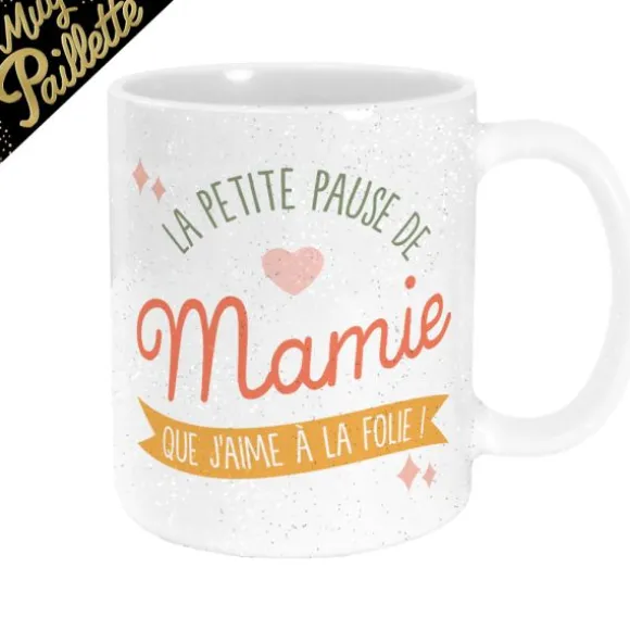Mug à paillettes "La petite pause de Mamie" - Collection Mamie Chérie