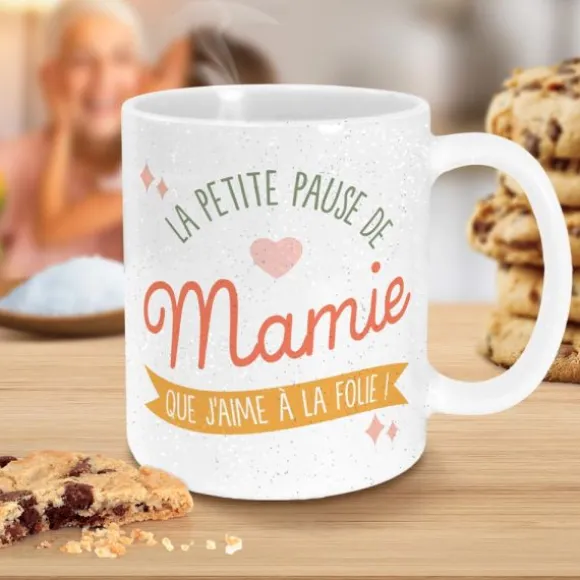 Mug à paillettes "La petite pause de Mamie" - Collection Mamie Chérie