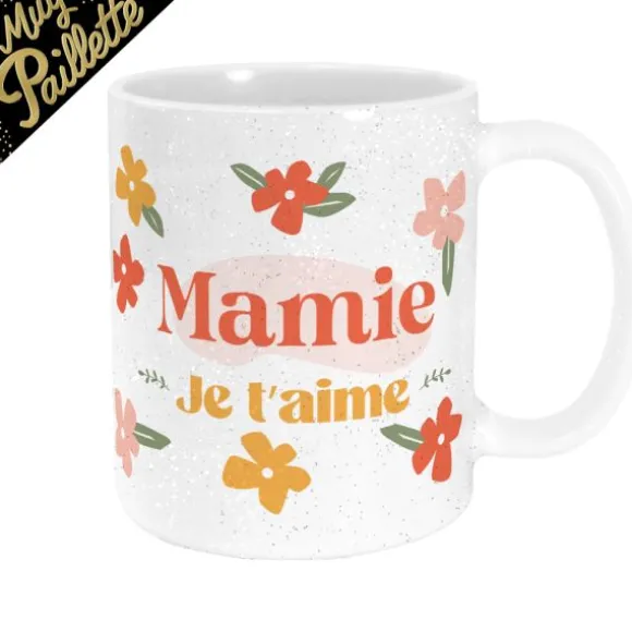 Mug à paillettes "Mamie je t'aime" - Collection Mamie Chérie
