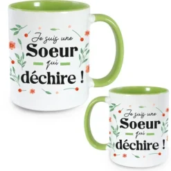 Mug vert - Je suis une sœur qui déchire !