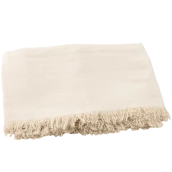 Nappe en coton effiloché - 140 x 240 cm - Couleur Blanc Crème