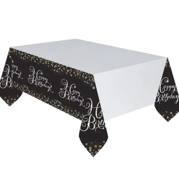 Nappe en Plastique "Happy Birthday" - Argent / Noir