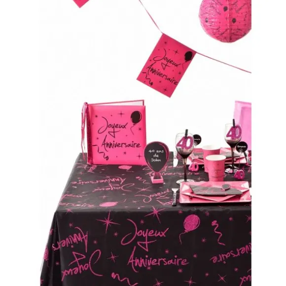 Nappe Pailletée "Joyeux Anniversaire" - Fuchsia