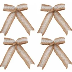 4 Nœuds en toile de jute et dentelle - 12 cm