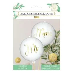 Pack de 2 ballons métalliques - Mr / Mme - 35 cm - Vive les mariés