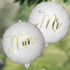Pack de 2 ballons métalliques - Mr / Mme - 35 cm - Vive les mariés
