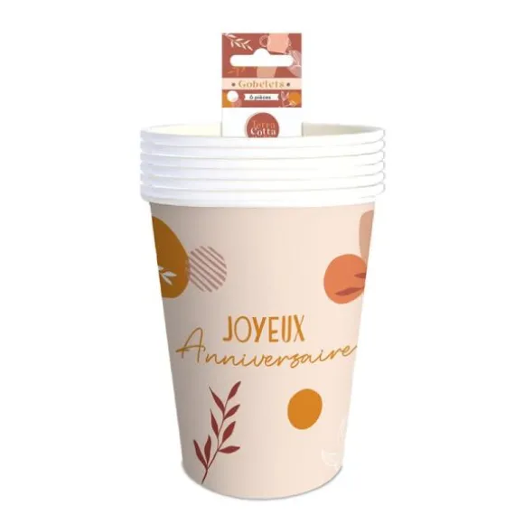 Pack de 6 gobelets - Joyeux Anniversaire - Collection Terracotta