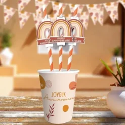 Pack de 12 pailles - Joyeux Anniversaire - Collection Terracotta