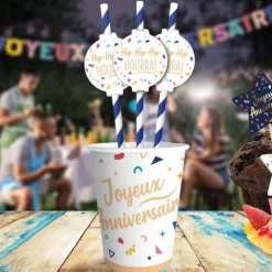 Pack de 12 pailles - Joyeux Anniversaire - Collection Confettis