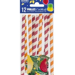 12 pailles cocktails avec décorations 3D - Collection Apéro - Couleur au choix