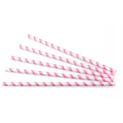 100 Pailles en Papier - 24 cm - Rose/Blanc
