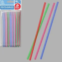 20 pailles en plastique réutilisable - 19,7 x 0,6 cm - Couleur au choix