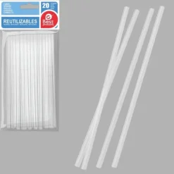 20 pailles en plastique réutilisable - 19,7 x 0,6 cm - Couleur au choix