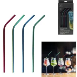 4 Pailles inox colorées avec goupillon
