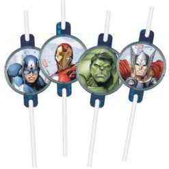4 Pailles Médaillon en carton - Avengers Infinity Stones