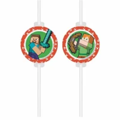 4 pailles médaillon en carton FSC® - 22 cm - Minecraft™