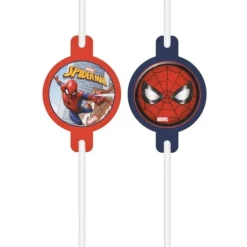 4 Pailles Médaillon en carton - Spiderman Crime Fighter