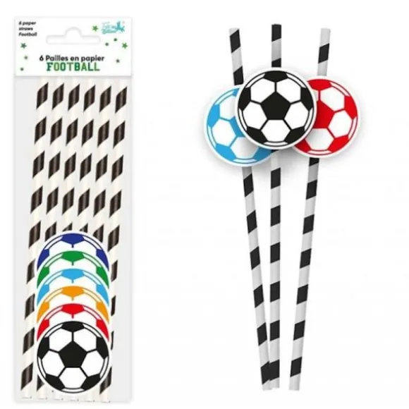 6 pailles médaillon en papier - 20 cm - Collection Football