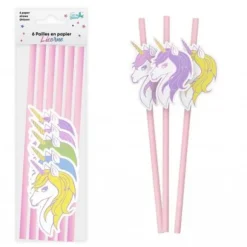 6 pailles médaillon en papier - 20 cm - Collection Licorne