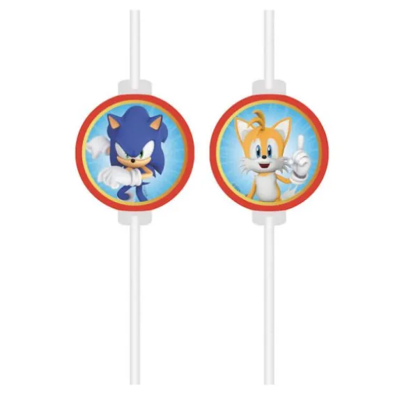 4 pailles médaillon en papier FSC® - 22 cm - Sonic the Hedgehog™