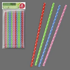 25 pailles multicolores à pois en carton - 19,7 x 0,6 cm