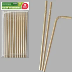 25 pailles ondulées kraft en carton - 19,7 x 0,6 cm