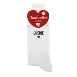 Paire de chaussettes blanches pour femme - Saint-Valentin - Collection Chéri Chérie
