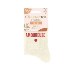 Paire de chaussettes à paillettes pour femme - Amoureuse - Collection Famille d'Amour